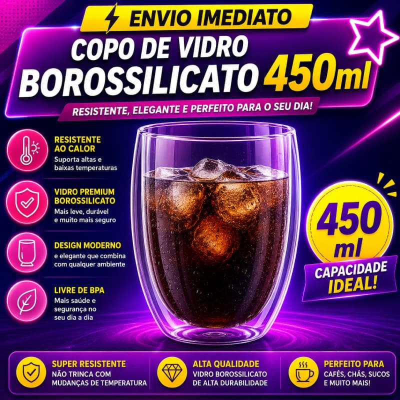 kit Copo Duplo Vidro 450ml Café Expresso Cerveja Chopp Kit Com Cor Transparente