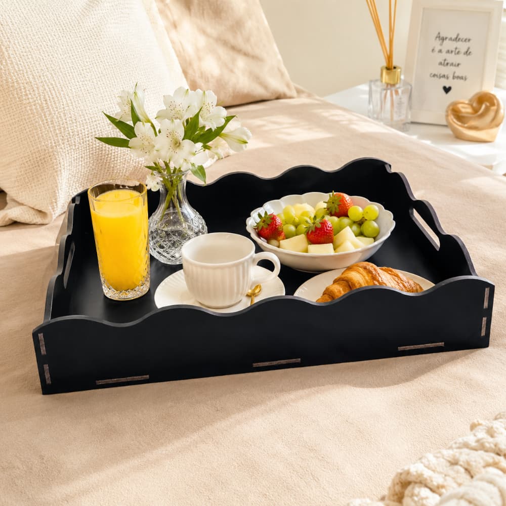 Bandeja Caixa Decorativa Em MDF Preto Grande Excelente Para Presentes Eventos E Festas M49 PRT