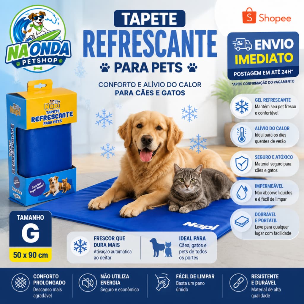 Tapete Gelado Refrescante 50x90 Para Cachorro Gato Pet Gel Confortável - Envio Imediato