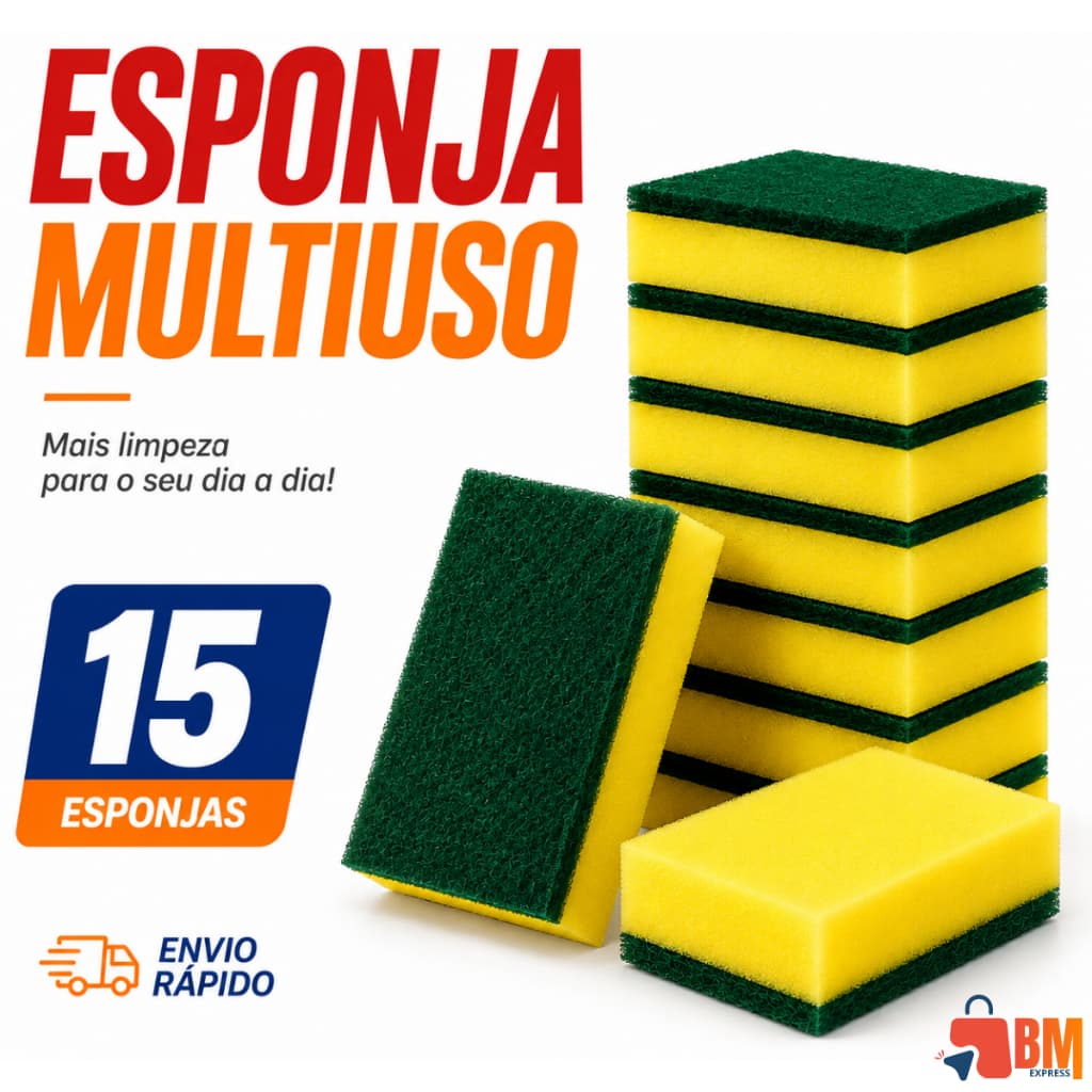 Kit com 15 Esponjas de Louça Esponflora Dupla Face Multiuso - Limpeza Pesada e Suave Sem Avarias