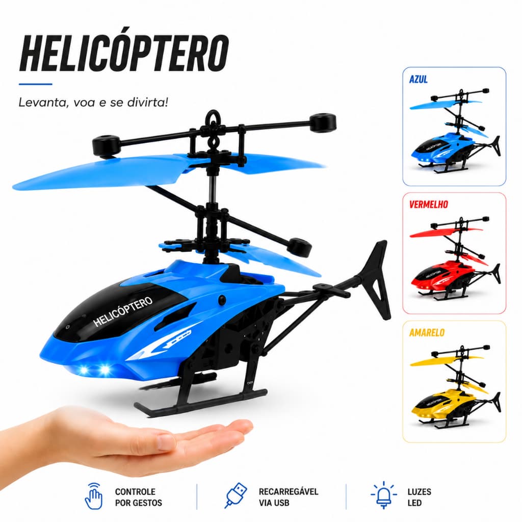Brinquedo Helicóptero Voador Infantil Drone Recarregável com Luz de LED e USB