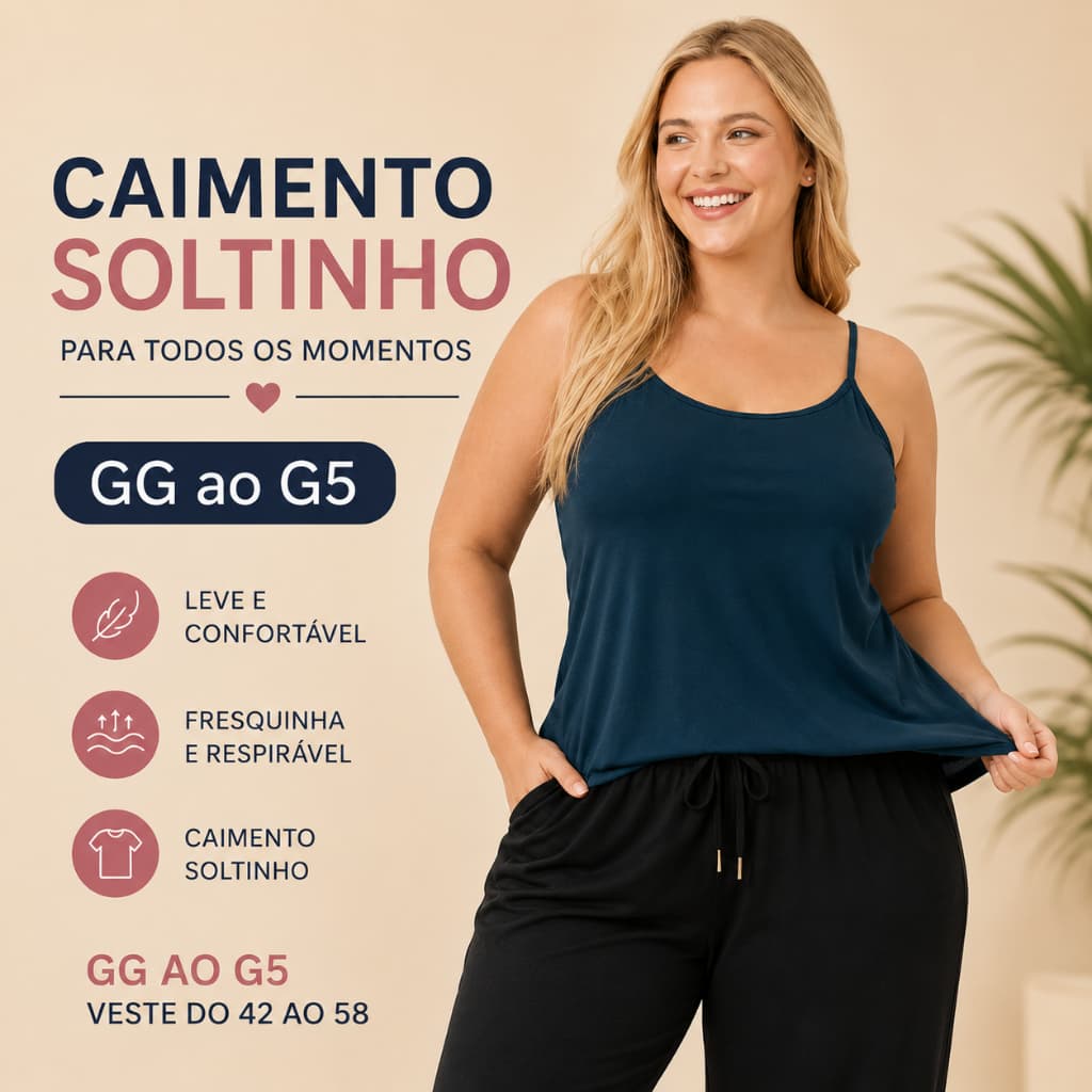 Regata Feminina Basica Alcinha Básica Viscolycra Soltinha Confortável M ao G5 Blusa Dia a Dia Regata Feminina