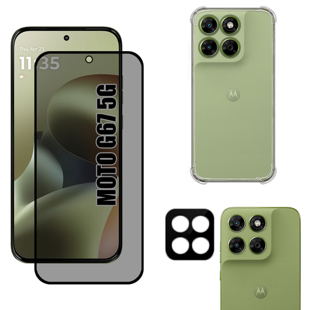 Kit Para Moto G67 | Película Privacidade 3D - Capa Anti Shock - Película Para Câmera