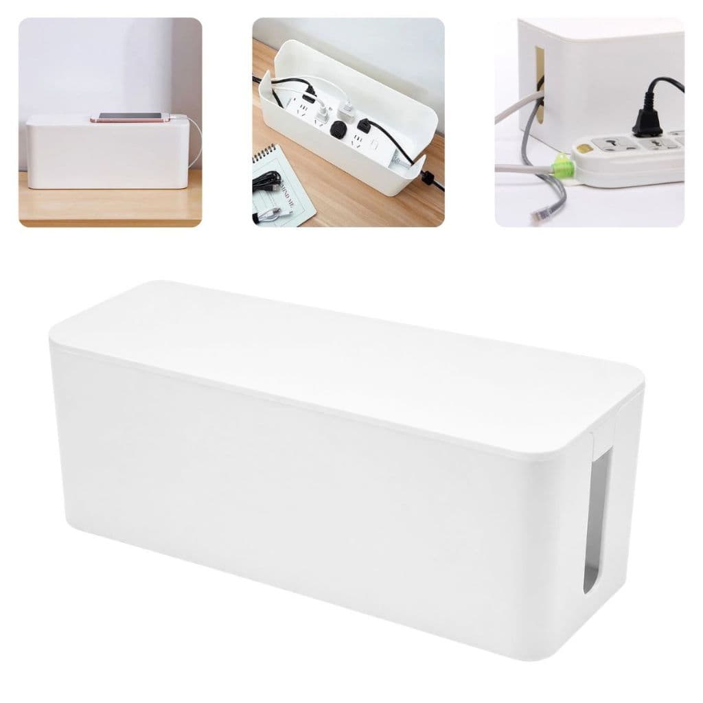 Caixa Organizadora P/ Tomadas Fios Cabos Filtro de Linha Extensão Esconde Fios 32cm Branco Multiuso