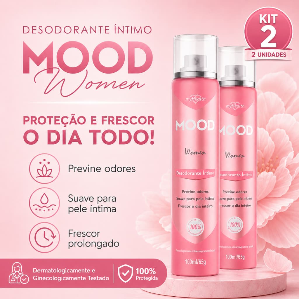 Desodorante Intimo Feminino Kit 2 Jato Seco My Health Mood 100ml Anti Odor Sem Alcool Pele Sensivel
