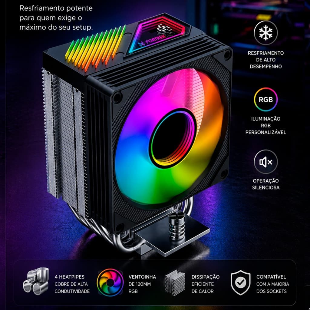 AIR COOLER AC15 FORTREK 150W TDP COM ARGB E TEMPERATURA