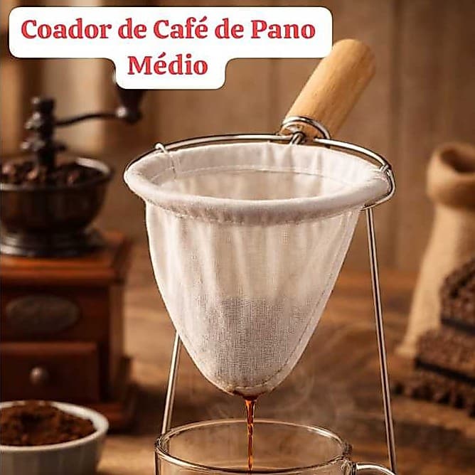 Coador de Café Pano Tecido 100% Algodão com Cabo de Madeira Chá Café Médio