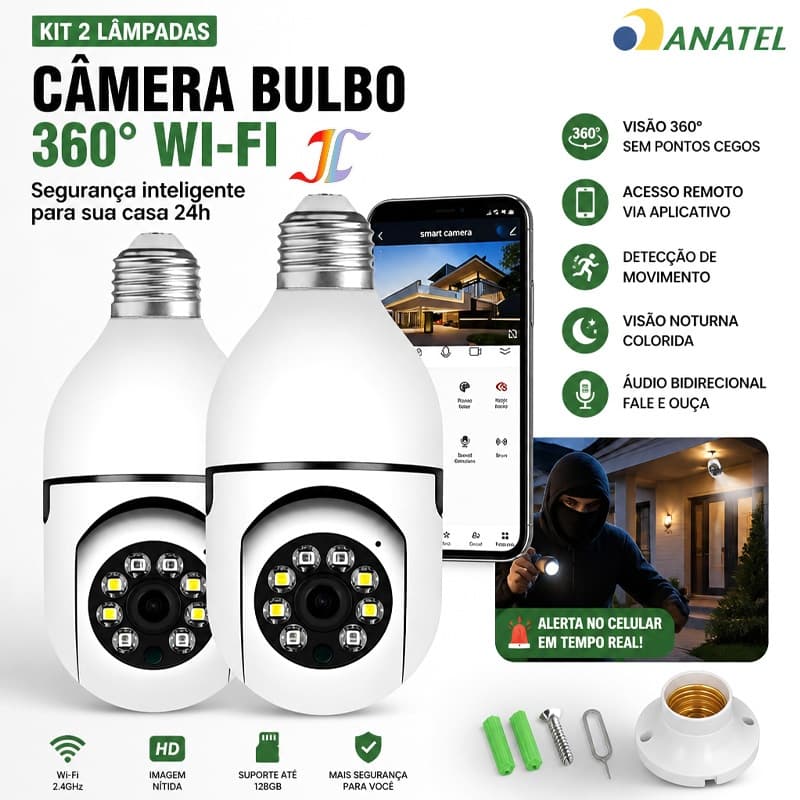 Câmera Lâmpada De Segurança Wifi Ip Visão Noturcâmera Segurança Wi-fi Ip Sem Fio 360 Encaixe Lampada 8177