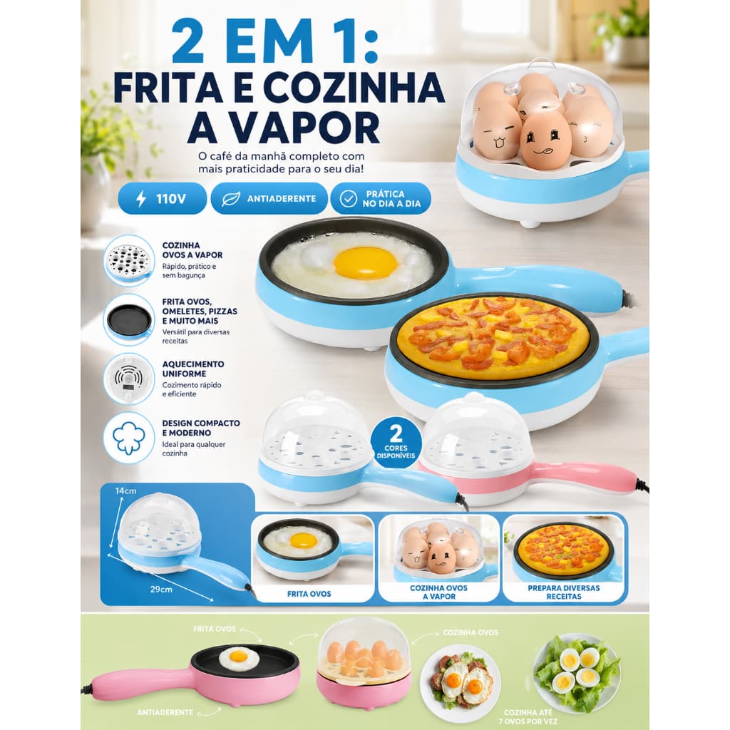 Frigideira Eletrica Antiaderente Cozedor De Ovos E Legumes 110V Máquina De Cozinhar A Vapor Cooker