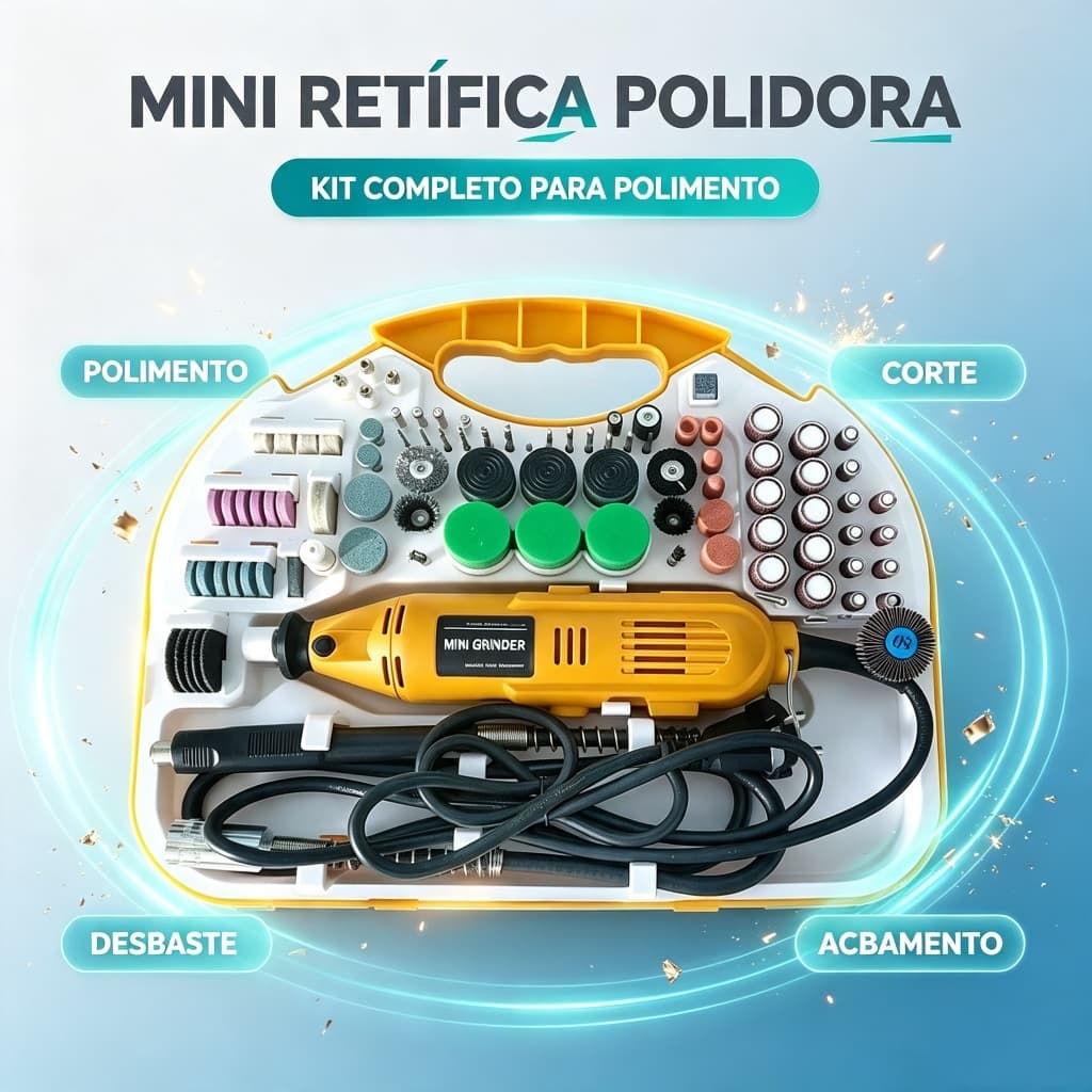 Mini Retífica 211 Peças com Maleta 180W, Eixo Flexível, 110V/220V, Para Cortar, Lixar, Polir e Gravar S2