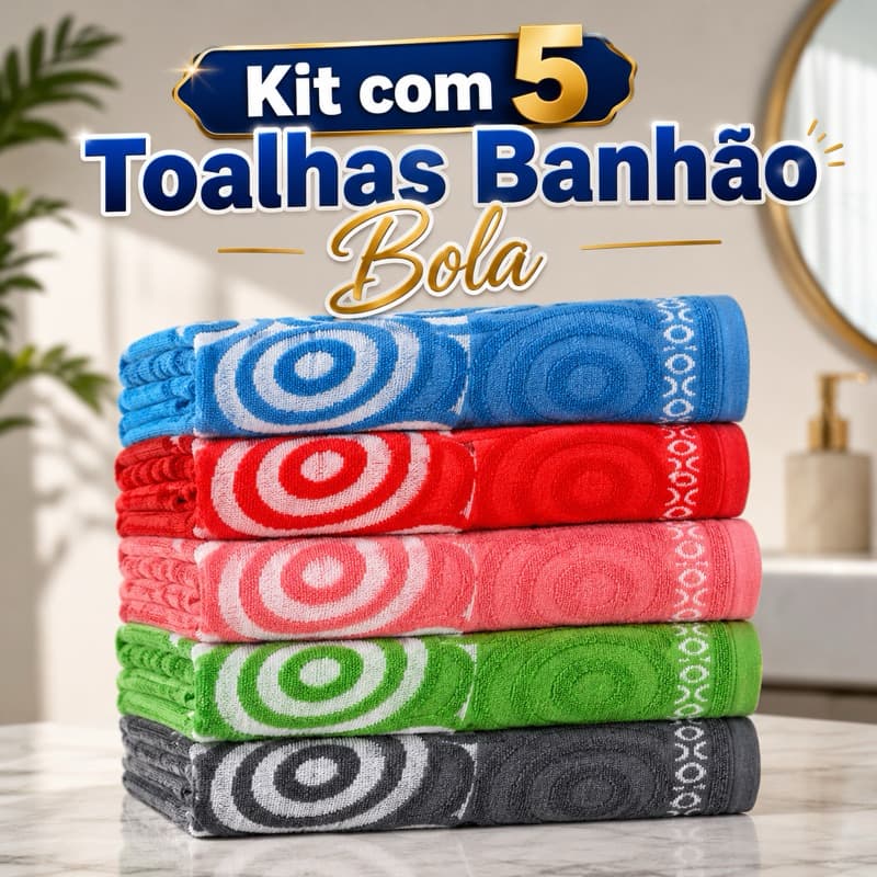 Kit com 5 Toalhas de Banhão Bola 100% Algodão Gigante Grossa Felpuda 0,80cm x 1,80cm