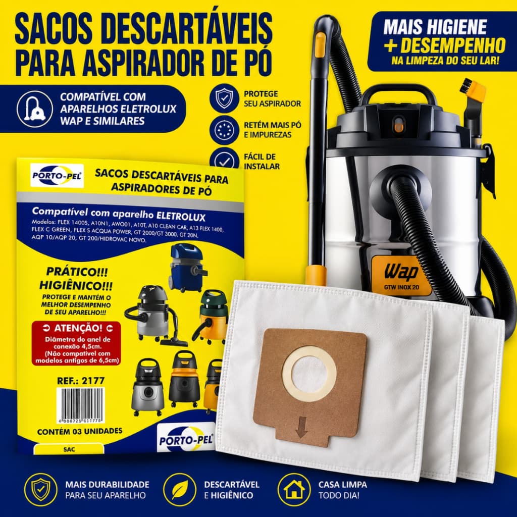 Saco Para Aspirador de Pó Kit com 6 Universal Refil Coletor de Pó Descartável Alta Resistência Kit com 6