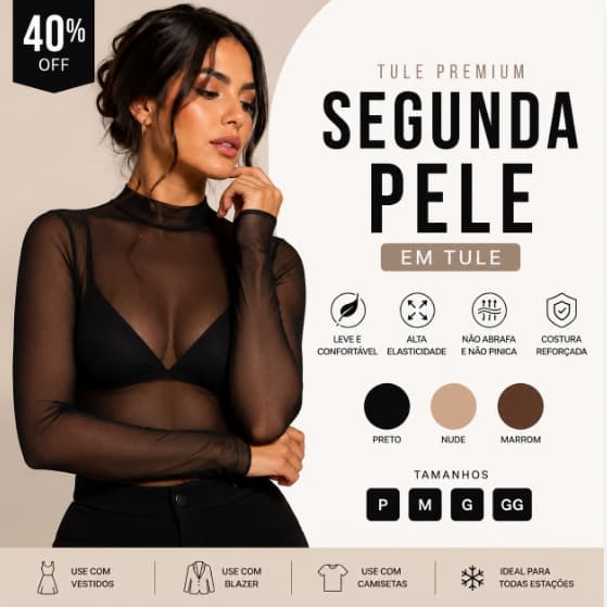 Segunda Pele Feminina Tule Premium | Tendência Outono/Inverno | Transparente, Elegante e Versátil