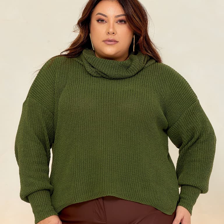Blusa Plus Size Feminina Tricot Gola Alta Boba Básica Lisa Blusa Feminina Elegante Roupa Feminina