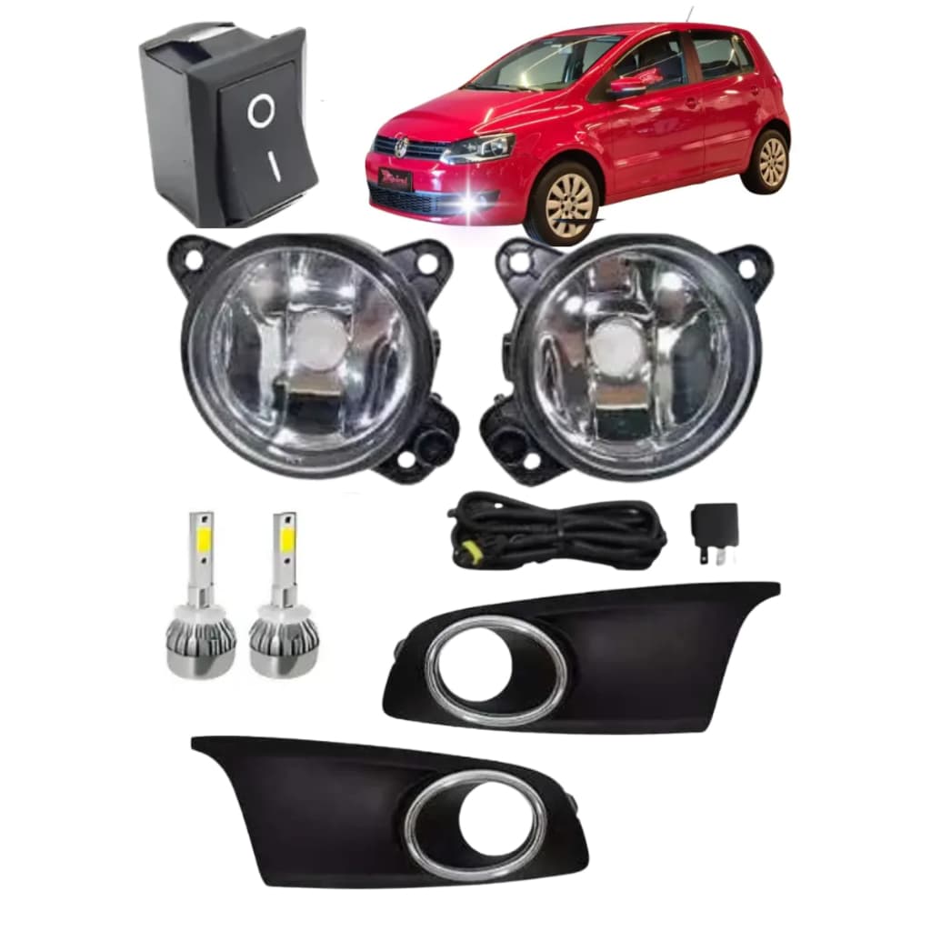 JOGO DE FAROL MILHA DO FOX 2013 2014 + FAROL LENTE VIDRO + LED HB4 + GRADE CROMADA + CHICOTE COM RELE