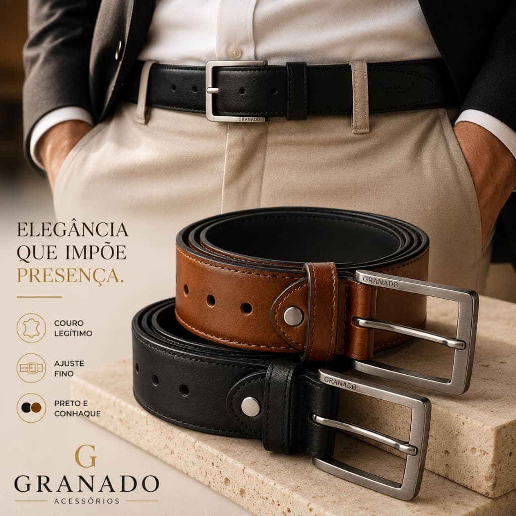 Cinto Social Masculino Couro Legítimo Premium Extra Macio Granado