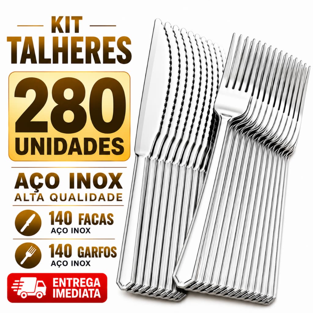 Talheres em Inox 140 Garfos e 140 Facas Cozinha Bar Restaurante Faqueiro Buffet Garfo Faca Talher Resistencia