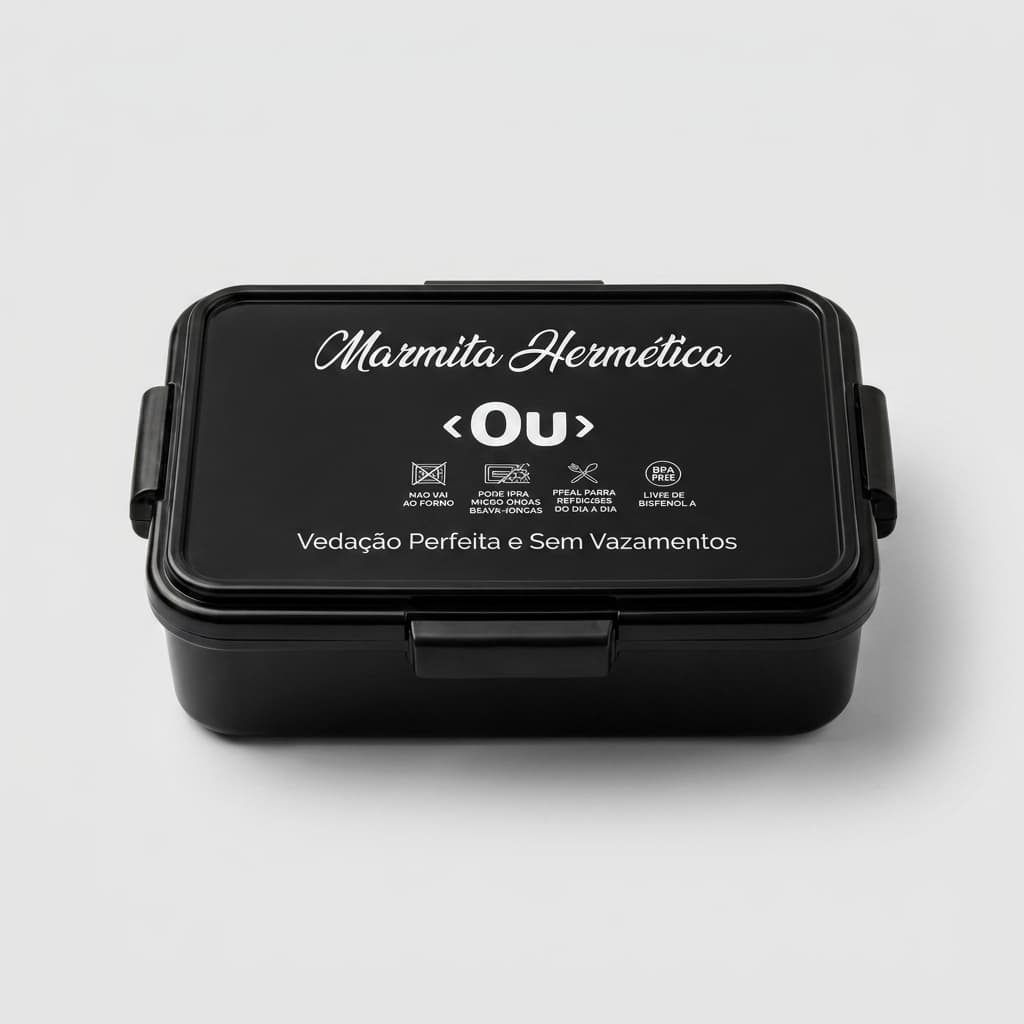 Marmita Hermética Retangular Com Divisória Comida Pote Fitness Preto Pronta Entrega Promoção