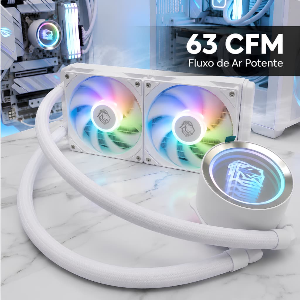 Water Cooler Gamer 240mm Branco  Dual Fan Led RGB Universal Intel AMD CPU Processador PC Gamer