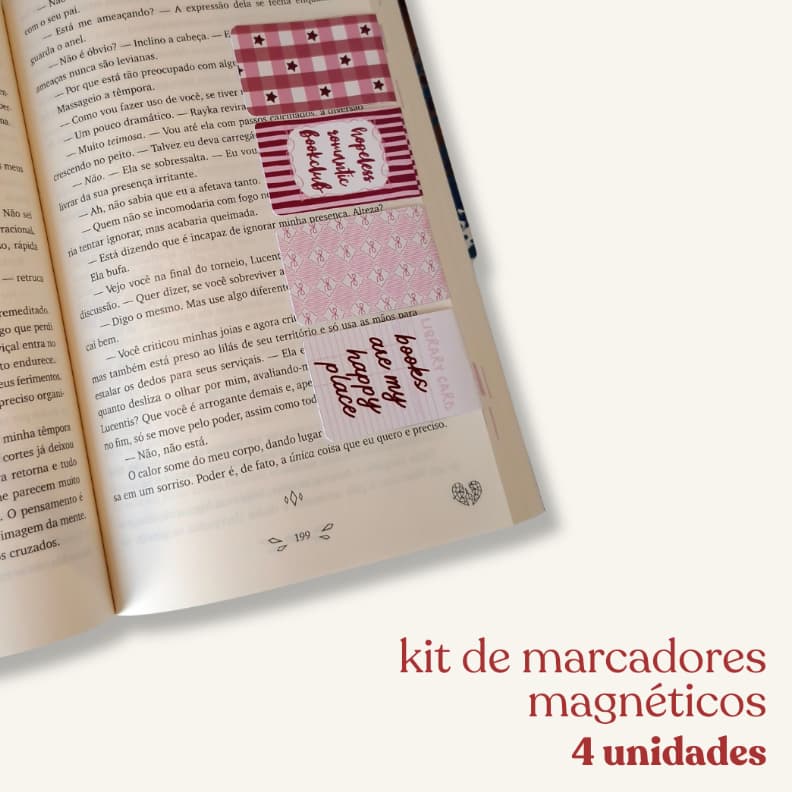 Kit 4 Marcadores Magnéticos Bookmark Fofo Leitura Várias Estampas