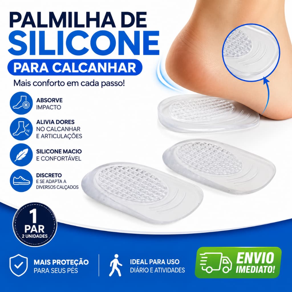 Palmilha de Silicone Ortopédica para Calcanhar Kit 1 Par Absorve Impacto Alivia Dores Conforto para os Pés