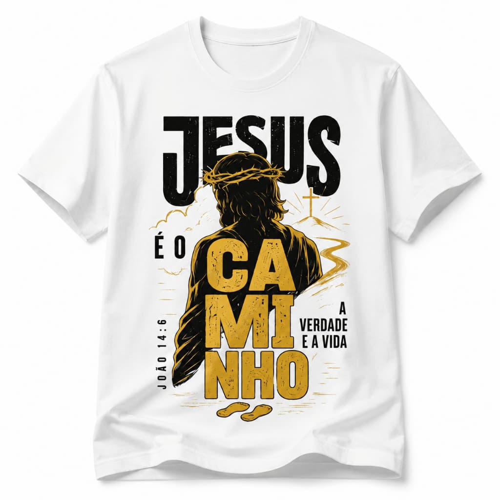 Camiseta Cristã Jesus É O Caminho João 14:6 Algodão Premium Estampa Gospel Masculina Manga Curta Casual Confortável