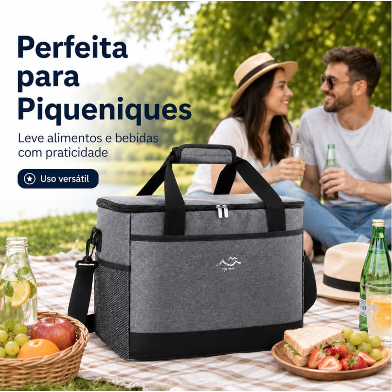Bolsa Térmica Portátil Grande Capacidade, Conserva Frio e Calor, Perfeita para Piquenique, Camping e Lazer ao Ar Livre