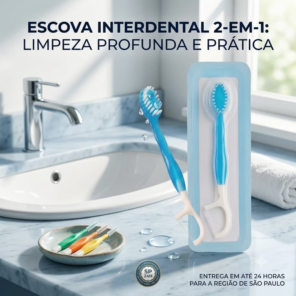 Kit 12 Escovas Interdentais 2 em 1 com Fio Dental para Aparelho Ortodôntico e Higiene Bucal