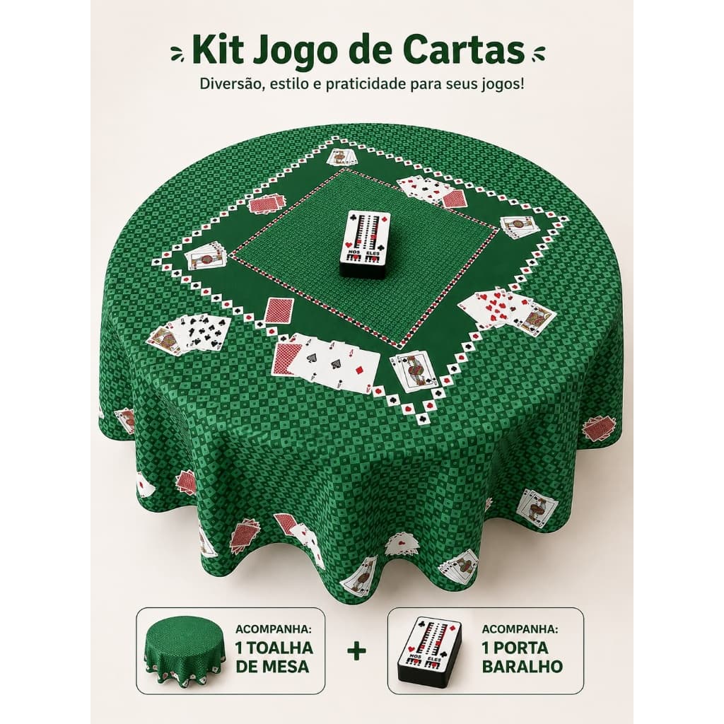 Kit Jogo de Cartas: Toalha de Mesa 1,50m + Porta Baralho PLA