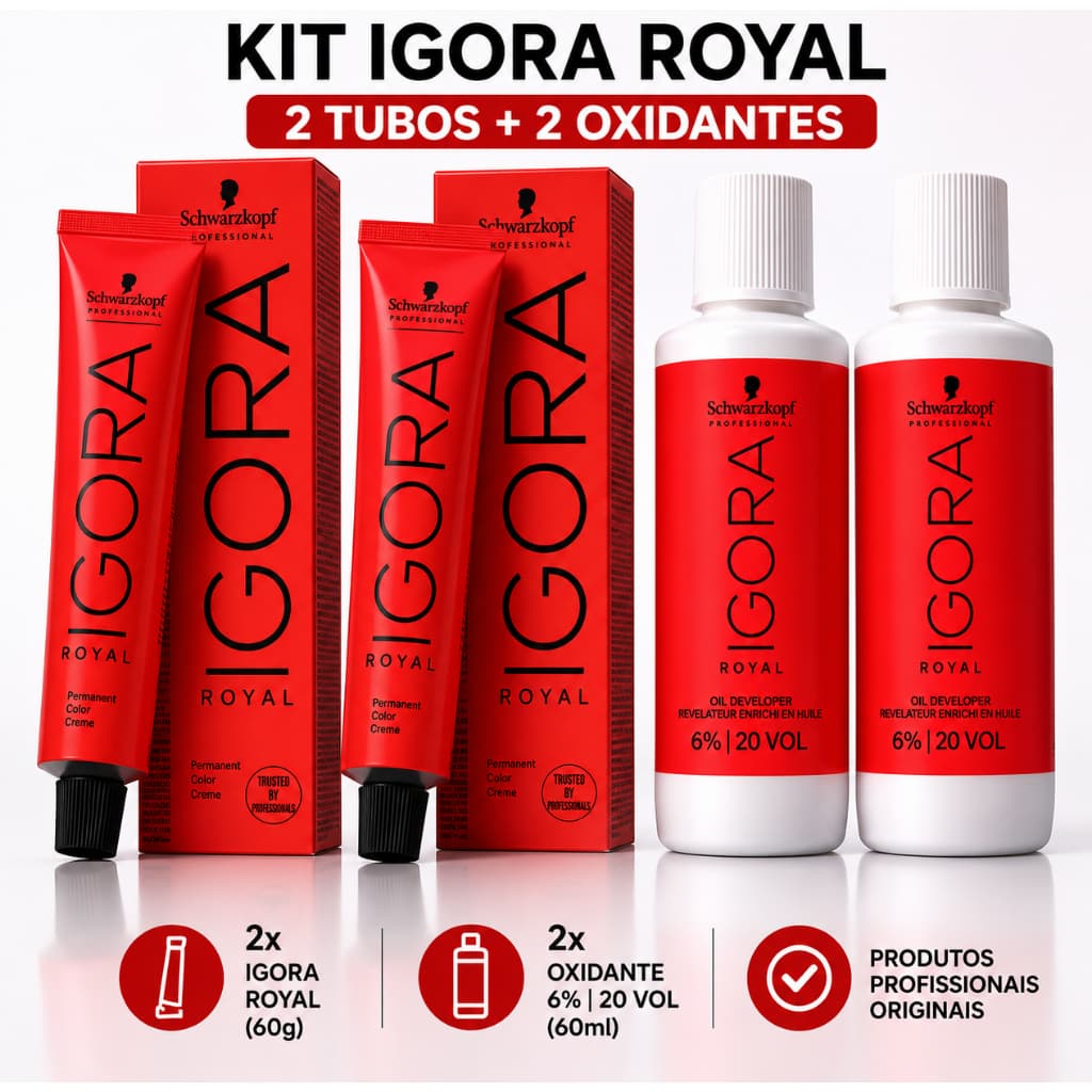 Kit Tinta Igora Royal 2un 7-57 + 2un Ox Água Oxigenada 30vol