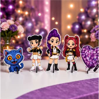 Display de Mesa K-Pop Kit 5 Totens MDF Decoração Festa Aniversário Impressão UV Alta Qualidade 25cm