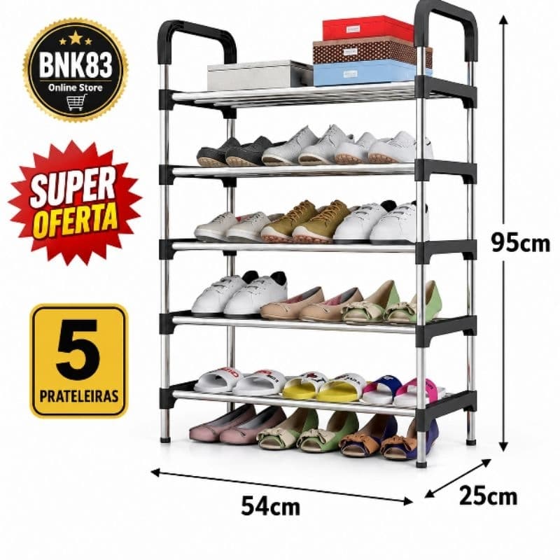 Sapateira Organizadora De Sapatos TowerSpace Penta 5 Prateleiras Vertical Compacta Metal Resistente Preto