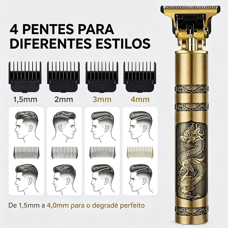 Cortador de Cabelo Elétrico Corpo Metálico Esculpido Dragão Design Ergonômico Alta Durabilidade Corte Preciso para Cabel