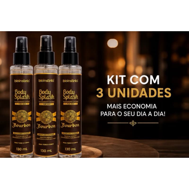 Kit com 3 Body Splash Árabe Bioinstinto Bourbon 130ml Perfume Masculino