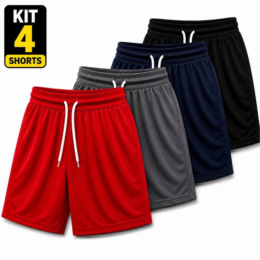 Kit 4 Bermudas Masculinas Esportivas Academia Futebol Corrida Treino Caminhada 100% Poliéster Confortável