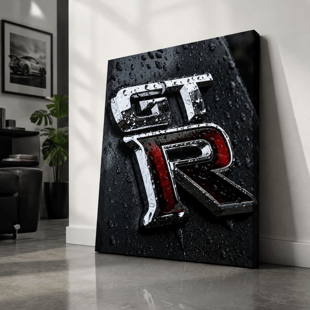 Quadro Decorativo Nissan GT-R Automotivo Preto e Vermelho para Quarto Gamer Garagem e Escritório