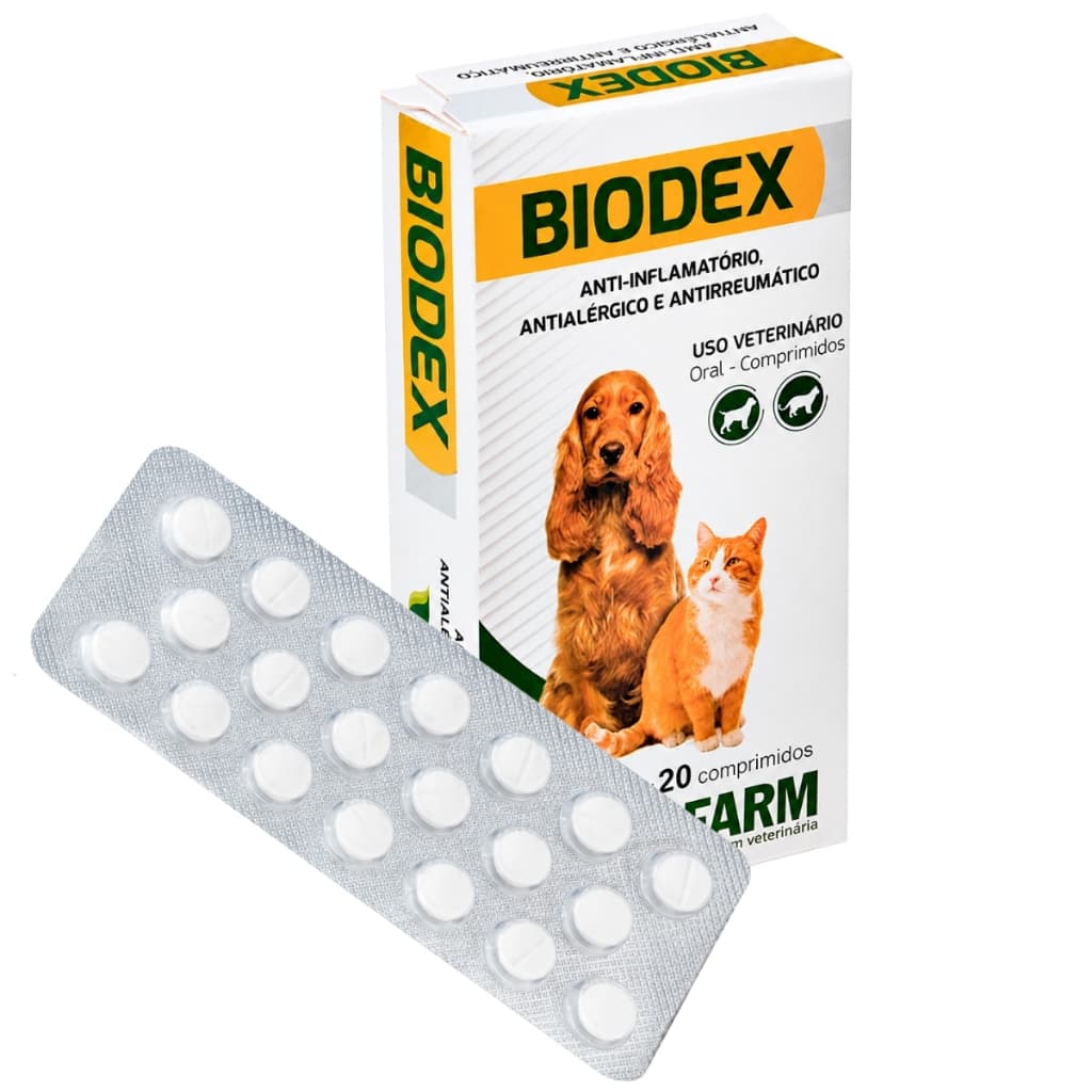 Biodex Biofarm 20 Comprimidos – Ação Terapêutica Veterinária Contra Inflamações e Reações Alérgicas