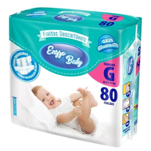 Fralda Descartável Infantil Enzzo Baby Tamanho G 80 Fraldas 9 a 13kg Grande