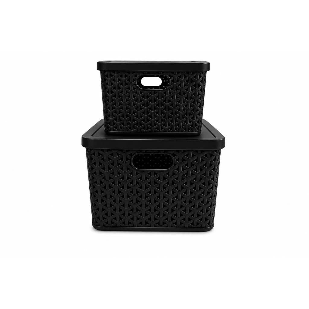 Kit Caixa Organizadora Hatan com Tampa 7,5 Litros + 3,5 Litros Organizador Multiuso Banheiro Cozinha Guarda-Roupa
