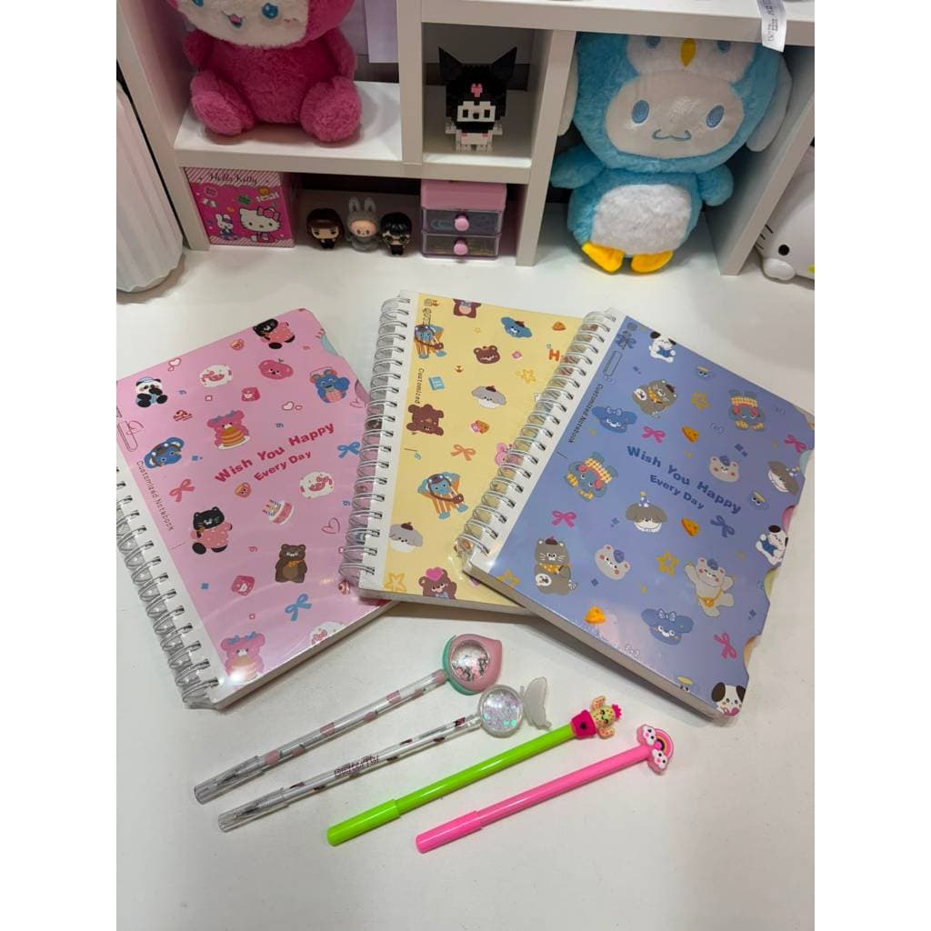 Kit Papelaria Fofa Caderno Uniso A4 + Canetas fofas