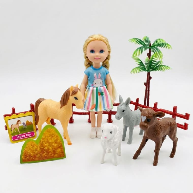 Boneca Infantil Fazenda com Animais | Kit Educativo com Acessórios | Brinquedo Criança 3+