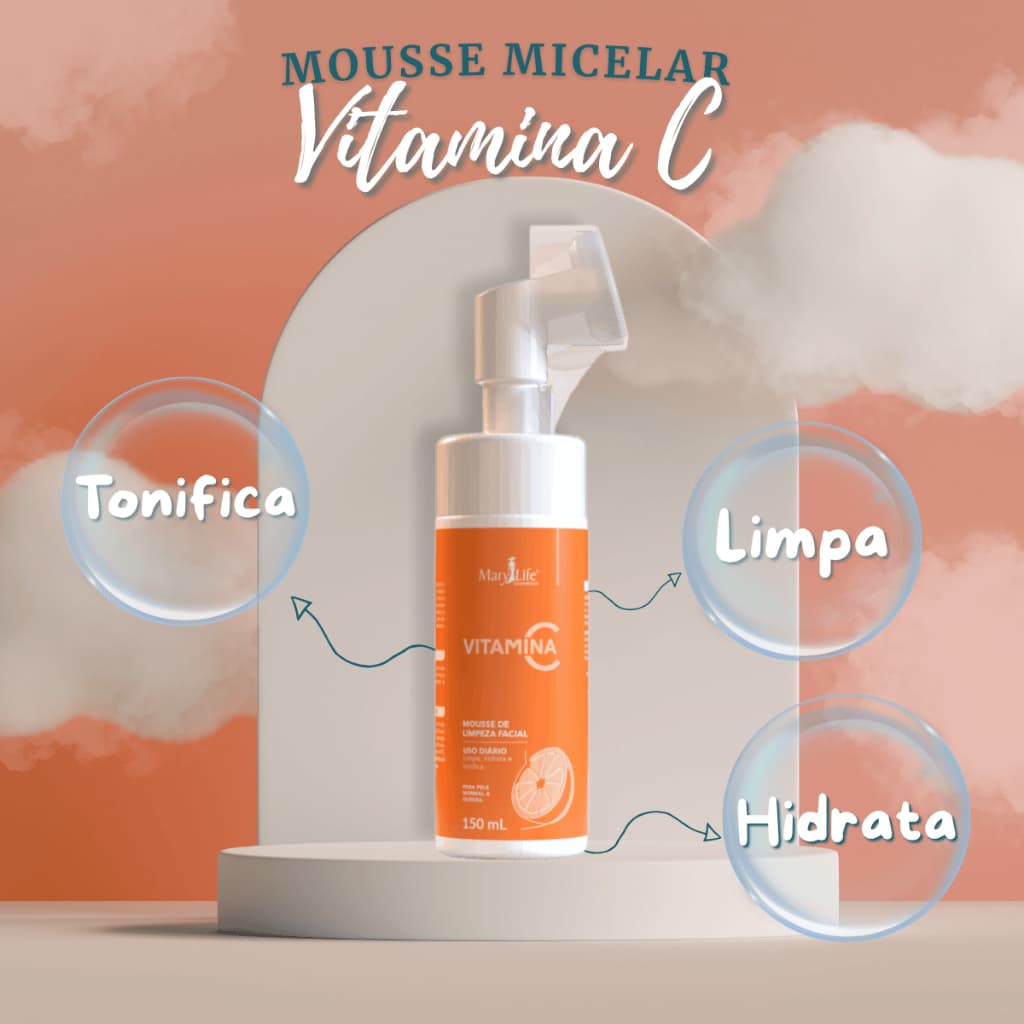 Mousse de Limpeza Facial Vitamina C Mary Life 150ml - Sabonete Facial, Pele normal e Oleosa
