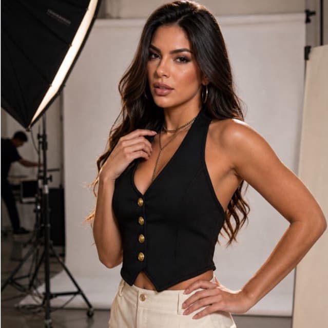 Cropped Feminino Verão Neoprene Com Bojo Botões Frontais Tamanho Único
