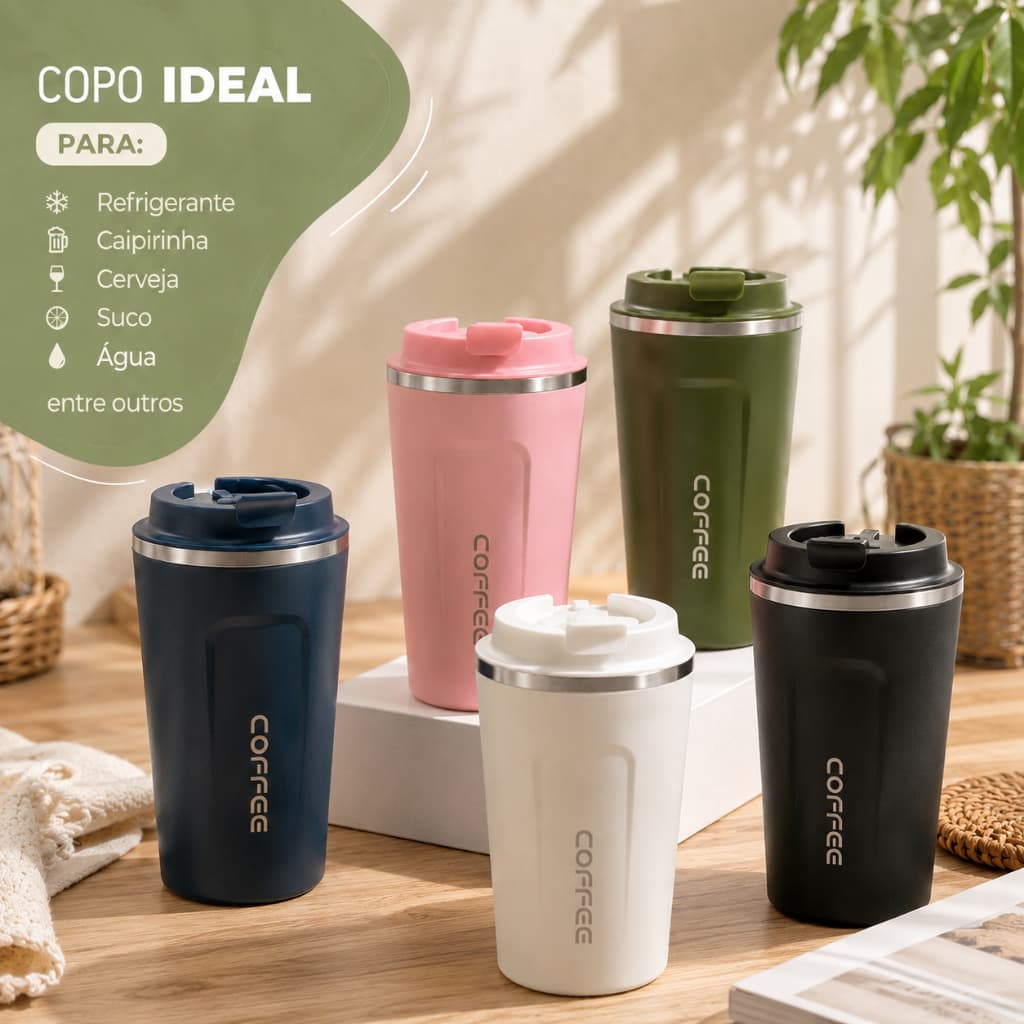 Caneca Copo Café Coffee Isolado Termico de Aço Inoxidável à Prova de Vazamento 510ML