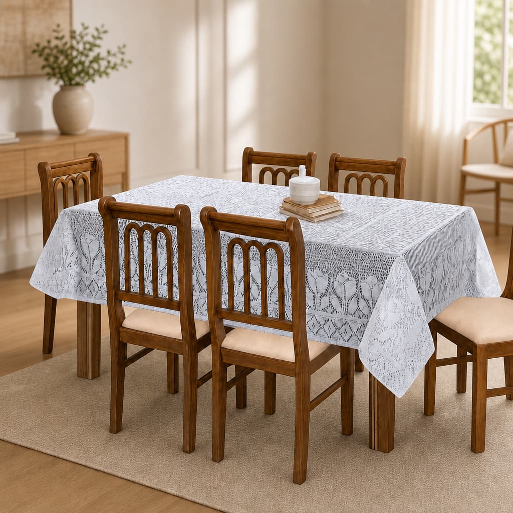 Toalha De Mesa Renda Branca 6 Lugares 1,60x2,00m Elegante Para Jantar Cozinha Mesa Posta Sala Premium