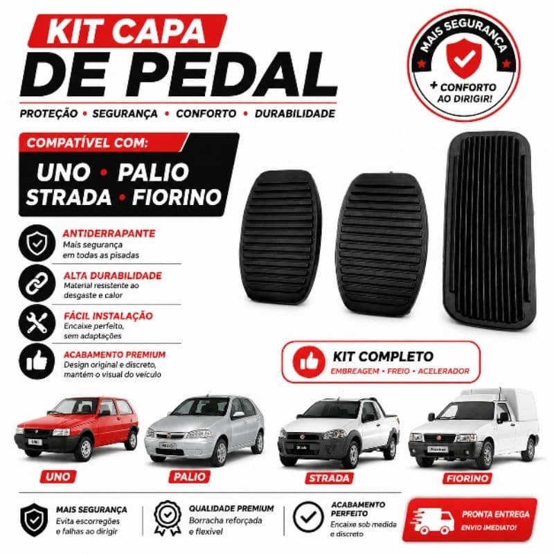 Kit Capa Pedal Fiat Uno Palio Siena Strada Fiorino Freio Embreagem Acelerador 3 Peças