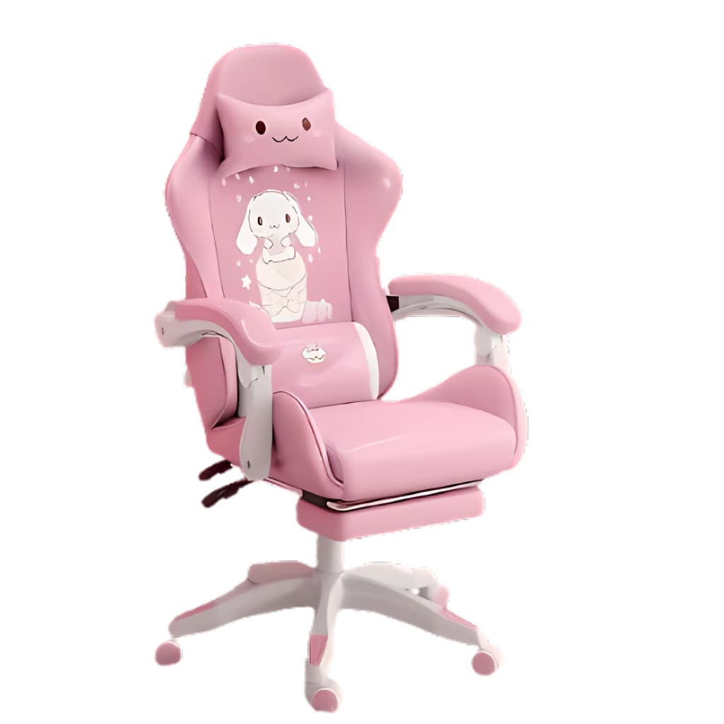 Cadeira Gamer Giratória com Encosto Alto Reclinável e Estofamento em PU Rosa