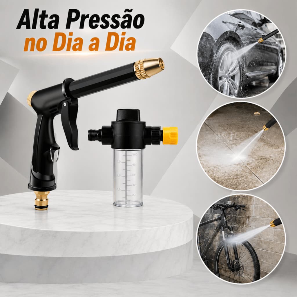 Bico Esguicho de Alta Pressão Mangueira Ducha 6 Formas Jato Bico Com Armazenamento Espuma Carpei