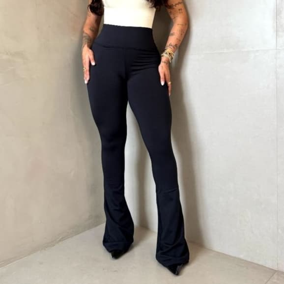 Calça Flare Feminina Cintura Alta Bolsos Roupa Roupa Modeladora Casual Moda Tendência Outono Inverno