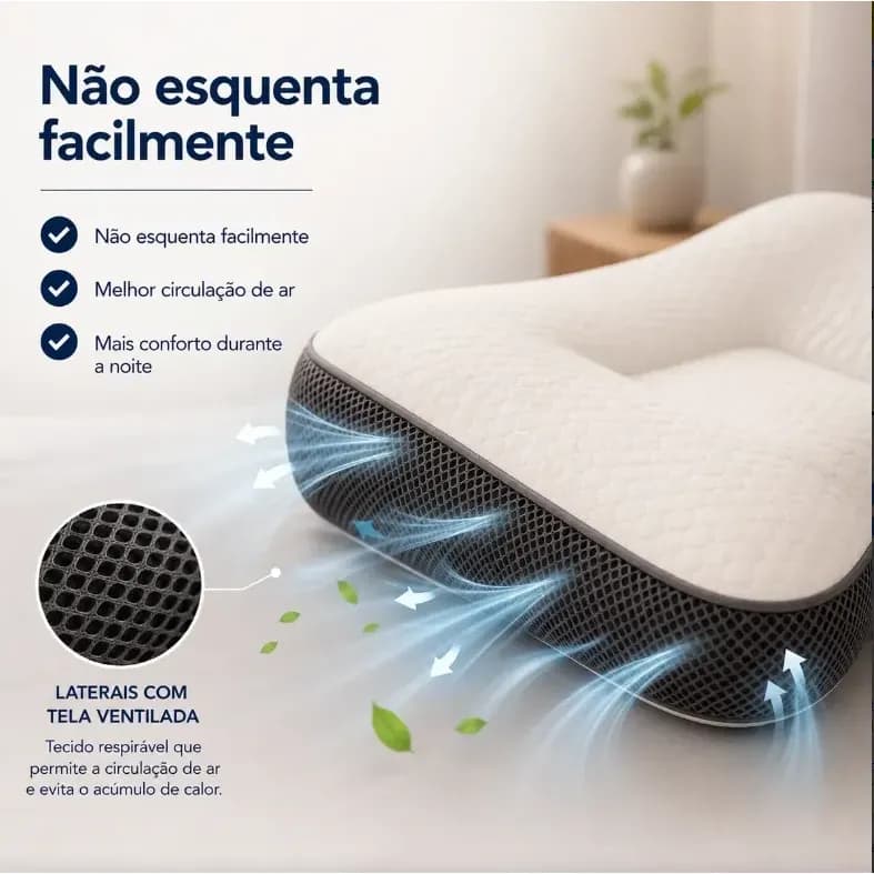 Travesseiro Ortopédico Cervical Ergonômico em Espuma de Memória com Capa Respirável